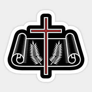 Scroll of Holy Scripture and the cross of Jesus Christ. Sticker